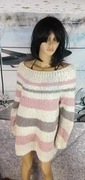 Sweter damski ecru/pudrowy róź/szary, No name oversize
