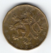 20 koron, 2002. Stal pokryta mosiądzem. Czechy. Republika Czeska. 