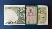 Paczka bankowa 50 złotych 1988 r. seria HH. Stan banknotów UNC, kilka UNC-