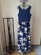 Długa niebieska sukienka w kwiaty granatowa maxi na ramiączkach S/M 