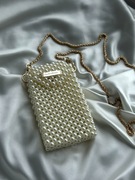 Elegancka perłowa torebka na telefon | handmade | złoty łańcuszek
