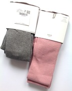 MANGO 2x bawełniane rajstopy szare + pudrowy róż 11 12 lat