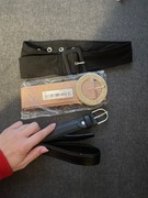 pasek zestaw 4 pasków czarny beżowy słomkowy