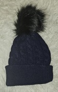 Czapka Granatowa Zimowa Pompon Futerko