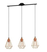 Potrójna lampa wisząca, miedziana, loft