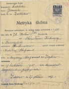 Metryka ślubna z Parafii Zaklików woj. Lubelskie z 1937 r. Pieczęcie USC. 