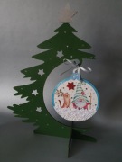 Stroik świąteczny choinka bombka kot decoupage