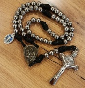 Różaniec wojowniczy, czarny paracord, stal nierdzewna 10mm