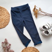 Ocieplane spodnie 98 granatowe z lampasami polar w środku ciepłe