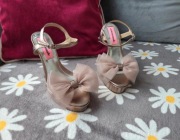 Sandały Custommade 36 złote róż skórzane platforma obcas kokarda wesele 