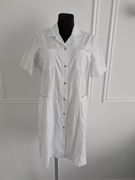 Biała sukienka koszulowa z bawełny za kolano, midi– nowa, XL/42