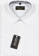 koszula męska biała w paski na krótki rękaw kołnierz 39/40 M