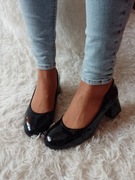 (40) Czarne czółenka wieczorowe, baleriny na obcasie, NOWE 