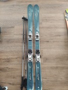 Narty damskie dł. 146 cm, kijki, buty narciarskie 