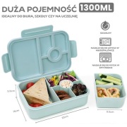 Niebieski lunchbox śniadaniówka duża 1300ml przygródki sztućce mikrofalówka