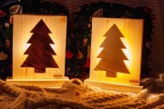 Lampa nocna drewniana, choinka