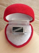 Pierścionek sygnet pierścień męski pierścionek kolor srebrny i czarny