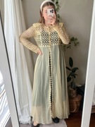 Żółta kanarkowa koronkowa narzutka sukienka długa maxi Vintage m l