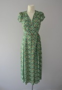Oysho długa kopertowa zielona sukienka kwiatki floral 36 S