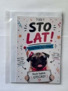 Kartka urodzinowa „STO LAT” z psem + koperta | śmieszna