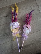 Palmy wielkanocne zestaw rodzic dziecko fiolet roż wielkanoc piórka jajka