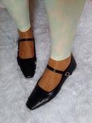 (39/40) Czarne baleriny wieczorowe z zapięciem, NOWE 