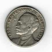 KUBA  25 centavo 1953 srebro 0,900 100. rocznica śmierci Josego Martiego