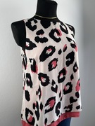 Top bez rękawów panterka róż czarny elegancki lekko rozszerzany zwiewny 44