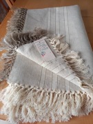 Lniany duży obrus, rękodzieło -PRL