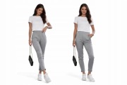 Spodnie Damskie Wiskoza Bardzo Elastyczne Wysoki Stan Szare K08 r.2XL