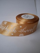 Wstążka tasiemka świąteczna złota z napisem szer.50mm; dł.22 m
