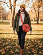 Koralowa okrągła torebka Oreo na ramie, z włoski z lureksem, ręczne robioną