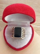 Pierścionek sygnet pierścień męski pierścionek kolor srebrny i czarny