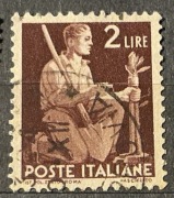 Włochy, postać z narzędziami, prawdopodobnie rolnika lub robotnika, 2 liry