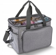 Duża torba organizer na włóczki i szydełka pikowana szara z paskiem