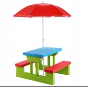 Zestaw ogrodowy stolik, ławki, parasol dla dzieci Costway 