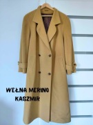 Merino i kaszmir, musztardowy płaszcz damski, Hensel & Mortensen