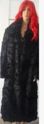 Futro długie naturalne czarne koza kóz płaszcz kożuch futerko 