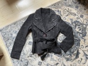 Wełniana marynarka wiązana damska rozm. S / M 36 / 38 sweter blezer