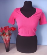 Różowy Crop Top SINSAY | Prążkowany | Rozmiar M | Intensywny Róż