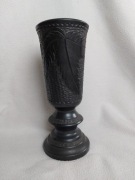 Wazon puchar z węgla grafitu 25 cm Vintage PRL liście