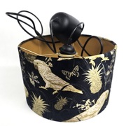 Glamour abażur do lampy wiszącej cylindryczny welurowy, złote papugi