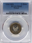 2 ZŁ 1994 PCGS MS65 PIĘKNA 