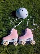 Wrotki Decathlon oxelo różowe 38, plus kask oxelo