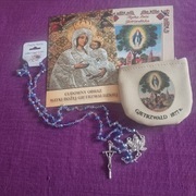 Różaniec z kryształków z MB z Gietrzwałdu + Płócienko + etui + obrazek 