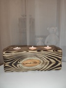 Świecznik drewniany opalany postarzany. 