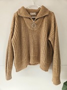 Sweter luźny oversize krótki ze stójką zapinany pod szyją z dodatkiem wełny