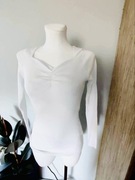 Bluzka damska biała z marszczonym dekoltem,długi rękaw, rozmiar uniwersalny