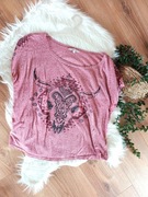 42 czerwona koralowa koszulka bluzka damska nietoperka krótki rękaw t-shirt