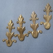 4 cztery stare złote okucia meblowe liście 15 x 8 cm